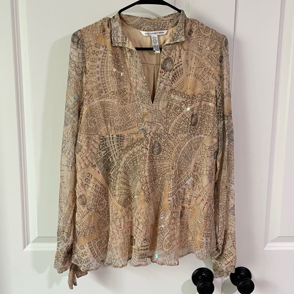 Diane Von Furstenberg Silk Kaylian Blouse- Size Large